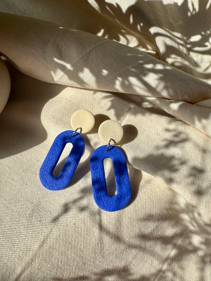 BLUE & IVORY TEXTURED OVAL EARRINGS