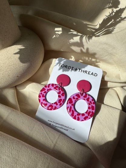 PURPLE LEOPARD CIRCLE EARRINGS