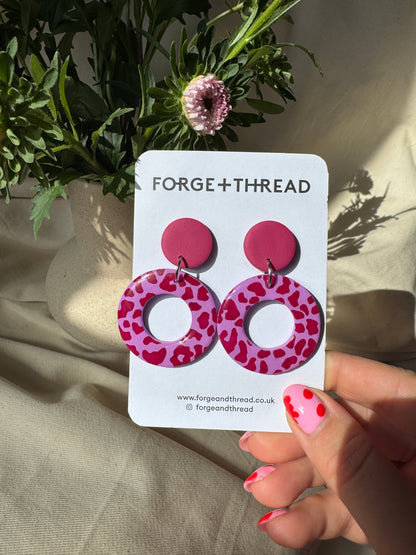 PURPLE LEOPARD CIRCLE EARRINGS