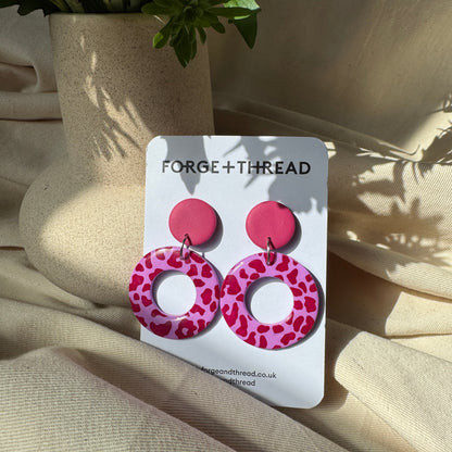 PURPLE LEOPARD CIRCLE EARRINGS