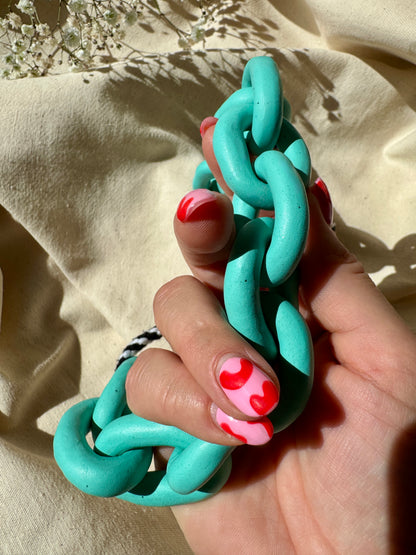 LIGHT TURQUOISE SPECKLE CHUNKY LINK NECKLACE