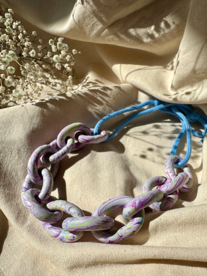 PURPLE & WHITE MARBLED CHUNKY LINK NECKLACE
