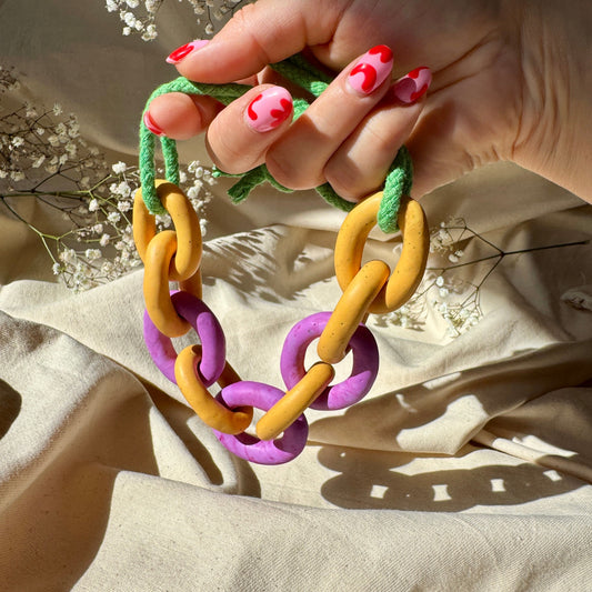 SPECKLE OCHRE & MARBLED PURPLE CHUNKY LINK NECKLACE