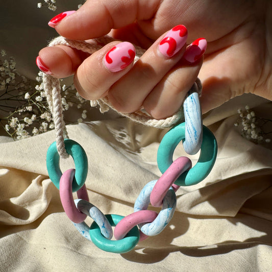 PINK, TURQUOISE AND MARBLE CHUNKY LINK NECKLACE
