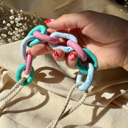 PINK, TURQUOISE AND MARBLE CHUNKY LINK NECKLACE