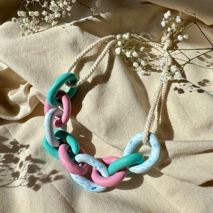 PINK, TURQUOISE AND MARBLE CHUNKY LINK NECKLACE