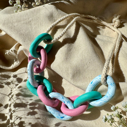 PINK, TURQUOISE AND MARBLE CHUNKY LINK NECKLACE