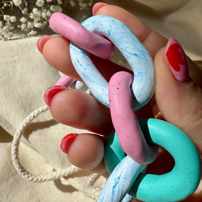 PINK, TURQUOISE AND MARBLE CHUNKY LINK NECKLACE