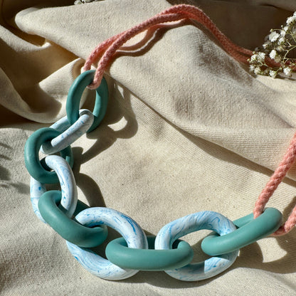 DEEP TURQUOISE AND MARBLE CHUNKY LINK NECKLACE