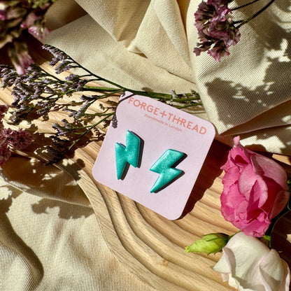 TEAL GREEN METALLIC LIGHTNING STUDS