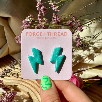 TEAL GREEN METALLIC LIGHTNING STUDS