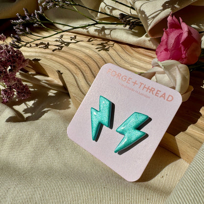 TEAL GREEN METALLIC LIGHTNING STUDS