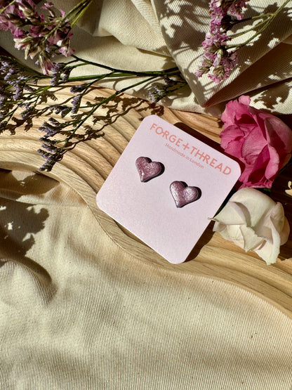 METALLIC PINK HEART STUDS