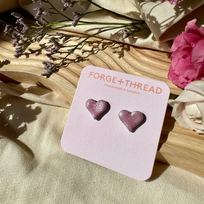 METALLIC PINK HEART STUDS