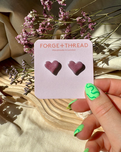 METALLIC PINK HEART STUDS