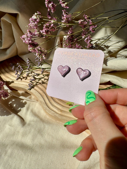 METALLIC PINK HEART STUDS