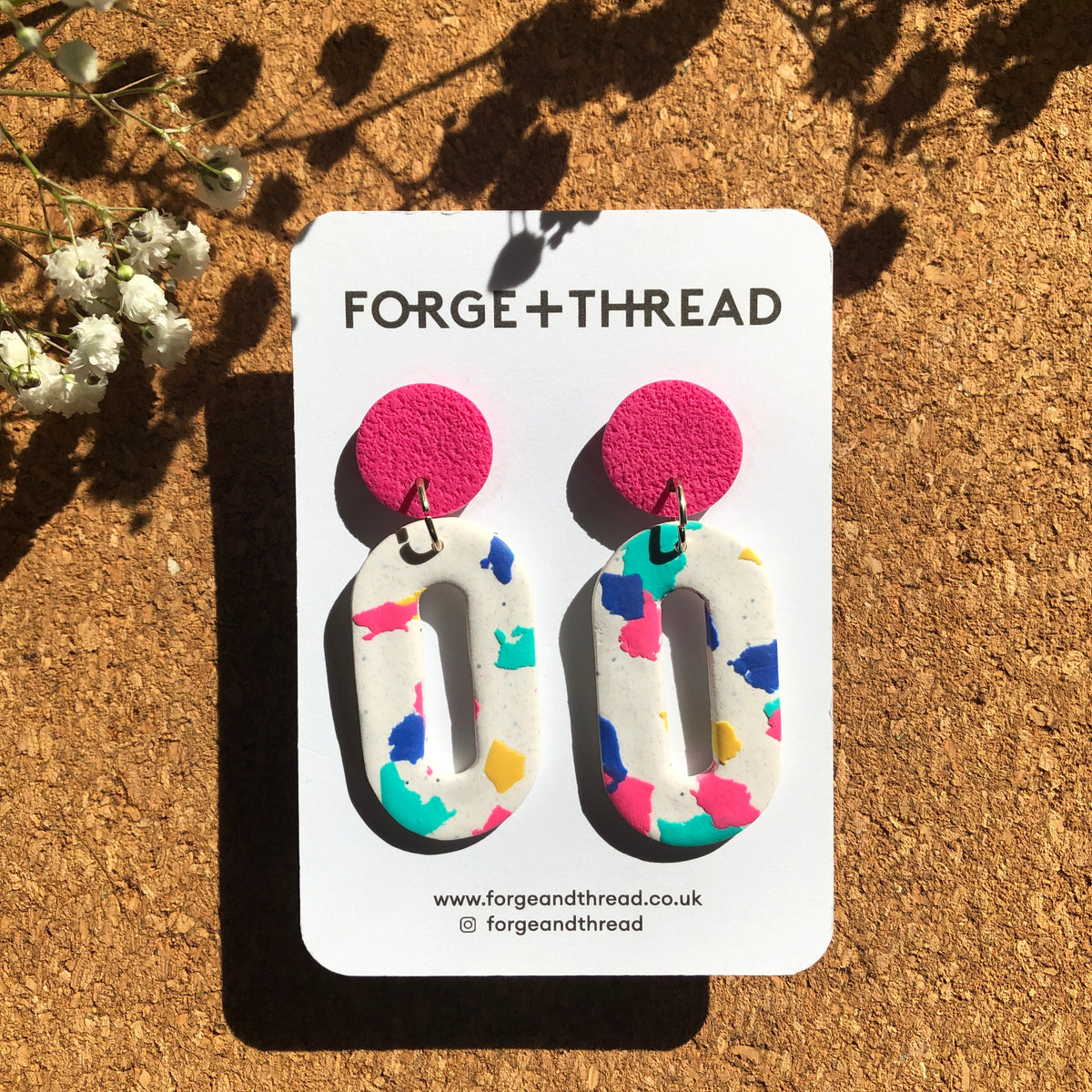 WHITE TERRAZZO OVAL EARRINGS - SALE