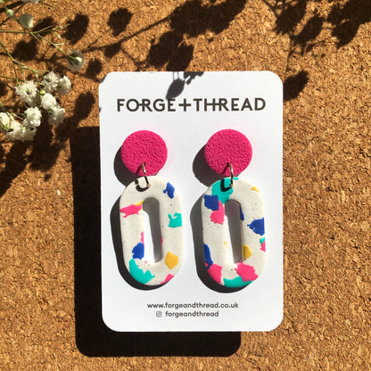 WHITE TERRAZZO OVAL EARRINGS - SALE