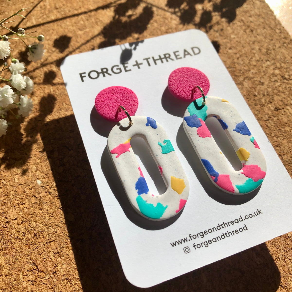 WHITE TERRAZZO OVAL EARRINGS - SALE
