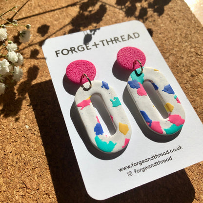 WHITE TERRAZZO OVAL EARRINGS - SALE