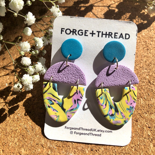 YELLOW MARBLED 3 PIECE EARRINGS