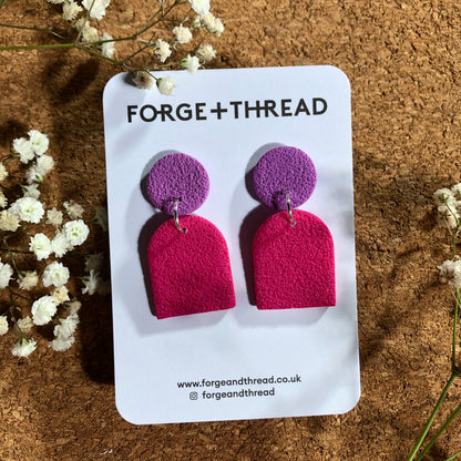 FUCHSIA & LILAC TEXTURED SMALL ARCH EARRINGS