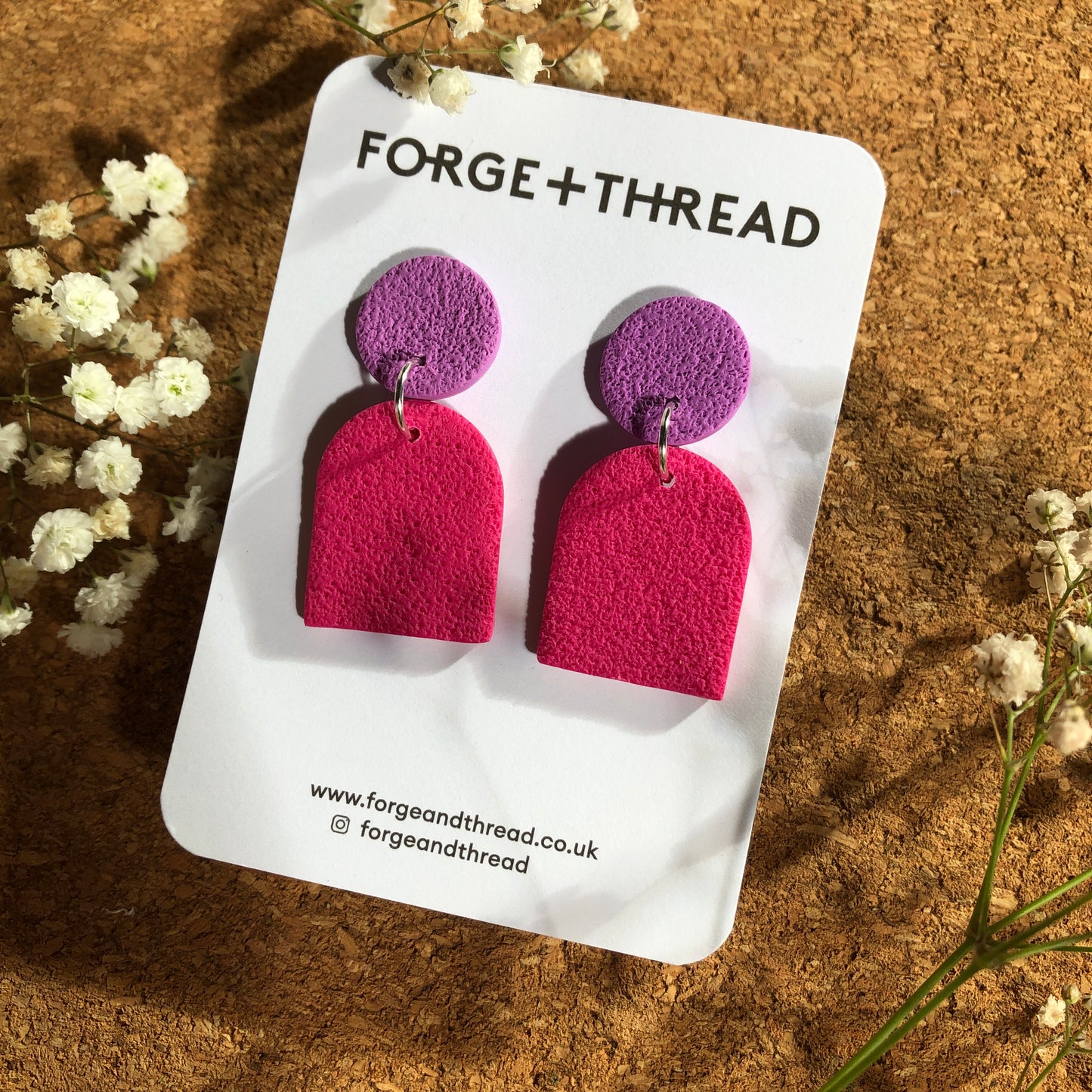 FUCHSIA & LILAC TEXTURED SMALL ARCH EARRINGS