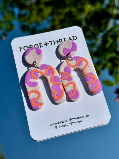 LILAC & PEACH WIGGLE LARGE ARCH EARRINGS