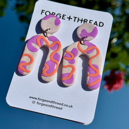 LILAC & PEACH WIGGLE LARGE ARCH EARRINGS