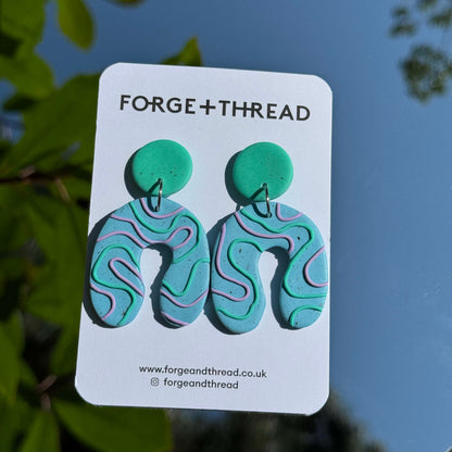 TURQUOISE WIGGLE WONKY ARCH EARRINGS