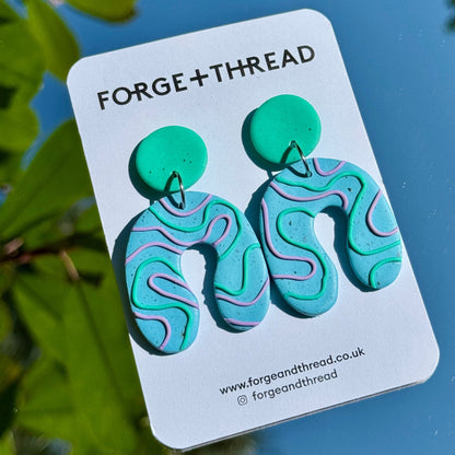 TURQUOISE WIGGLE WONKY ARCH EARRINGS