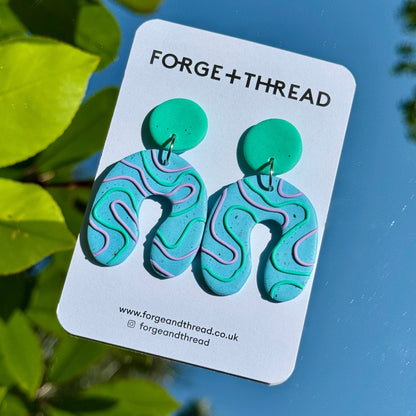 TURQUOISE WIGGLE WONKY ARCH EARRINGS