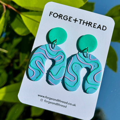 TURQUOISE WIGGLE WONKY ARCH EARRINGS