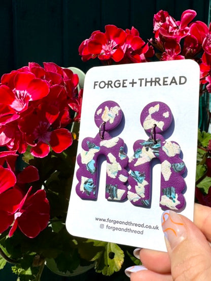 PURPLE TERRAZZO SCALLOPED ARCH EARRINGS