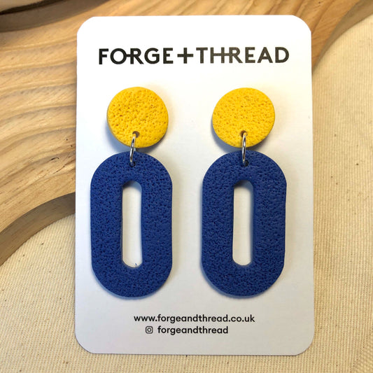 NAVY TEXTURED OVAL DROP EARRINGS