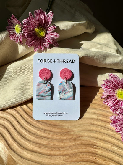 PINK, BLUE & GREY MARBLED ARCH EARRINGS