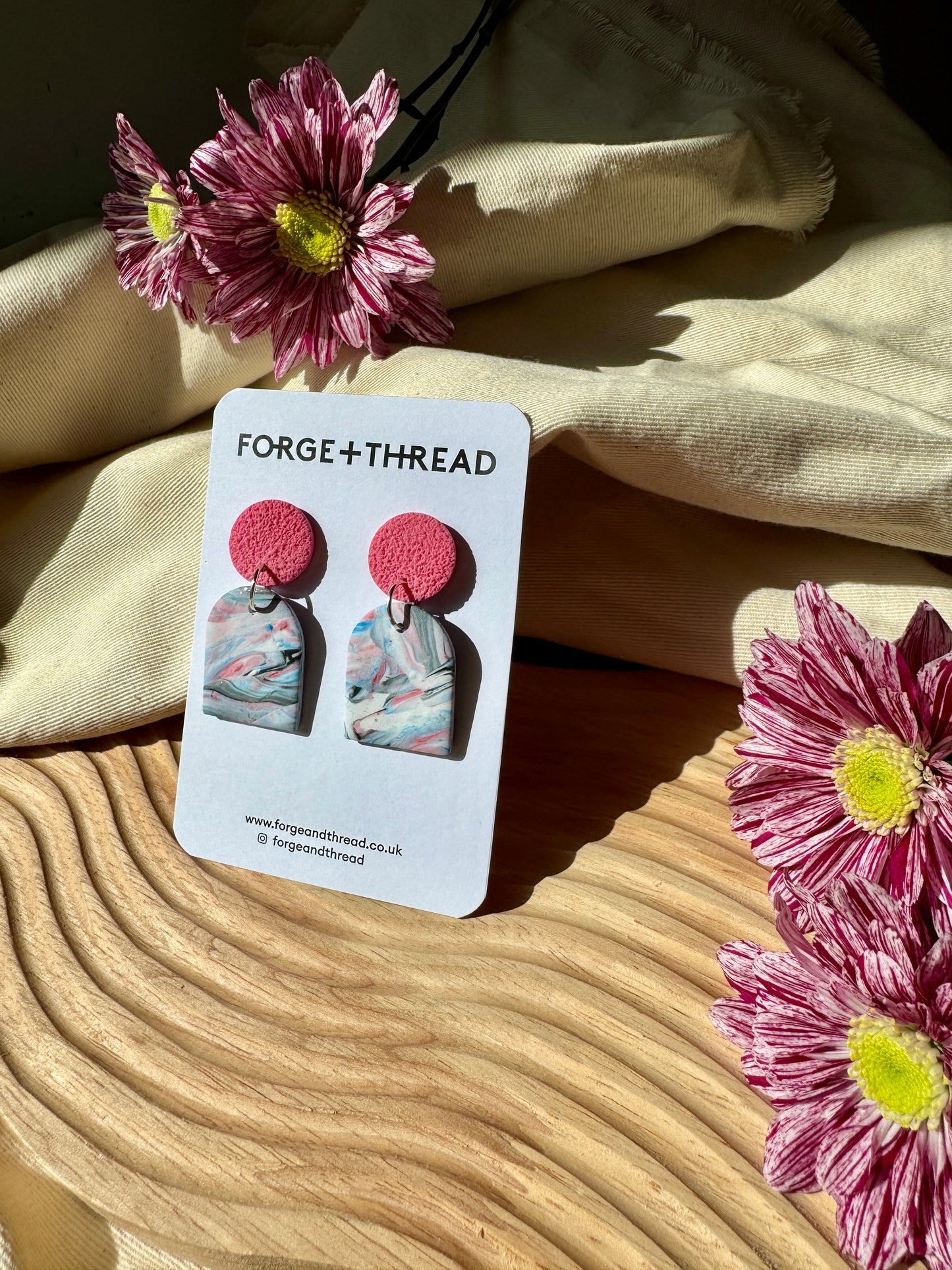 PINK, BLUE & GREY MARBLED ARCH EARRINGS