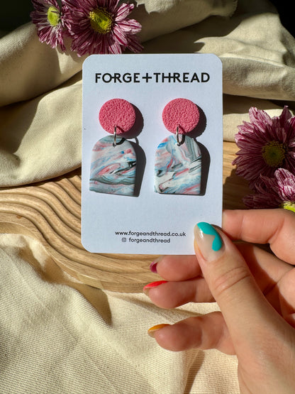 PINK, BLUE & GREY MARBLED ARCH EARRINGS