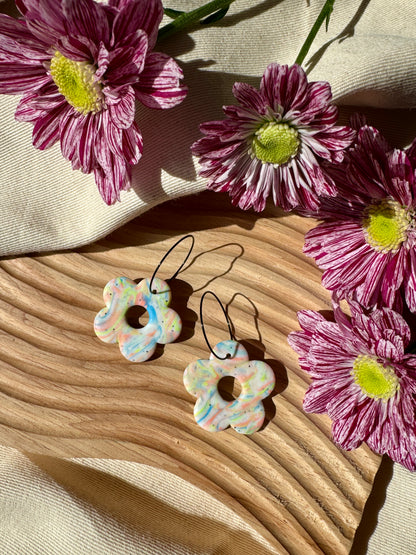 WHITE MARBLE FLOWER WIRE EARRINGS- SALE