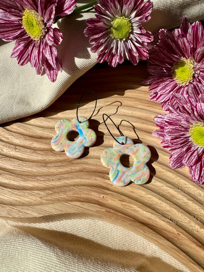 WHITE MARBLE FLOWER WIRE EARRINGS- SALE
