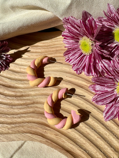 SMALL PINK & ORANGE TWISTED FLUMP HOOPS  - SALE