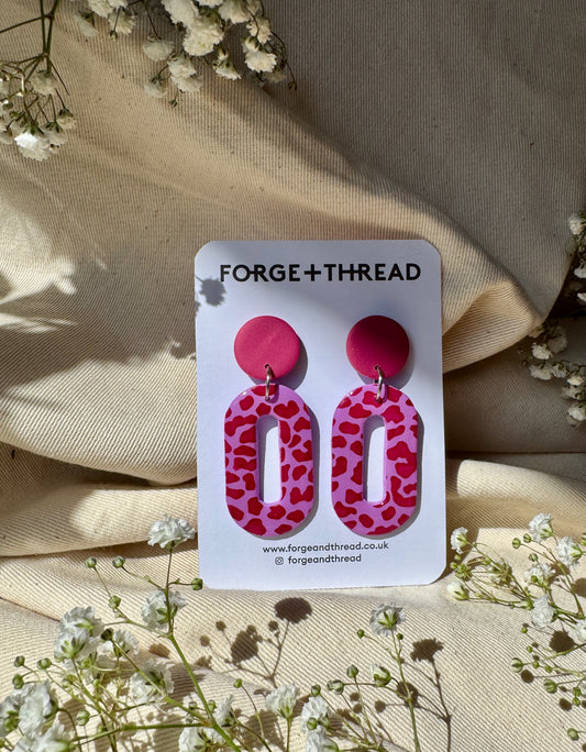 PURPLE LEOPARD OVAL EARRINGS