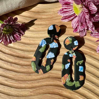 BLACK TERRAZZO OVAL EARRINGS
