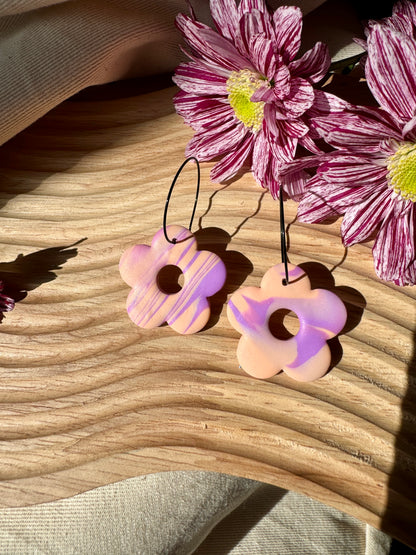 PEACH & LAVENDER FLOWER WIRE EARRINGS- SALE