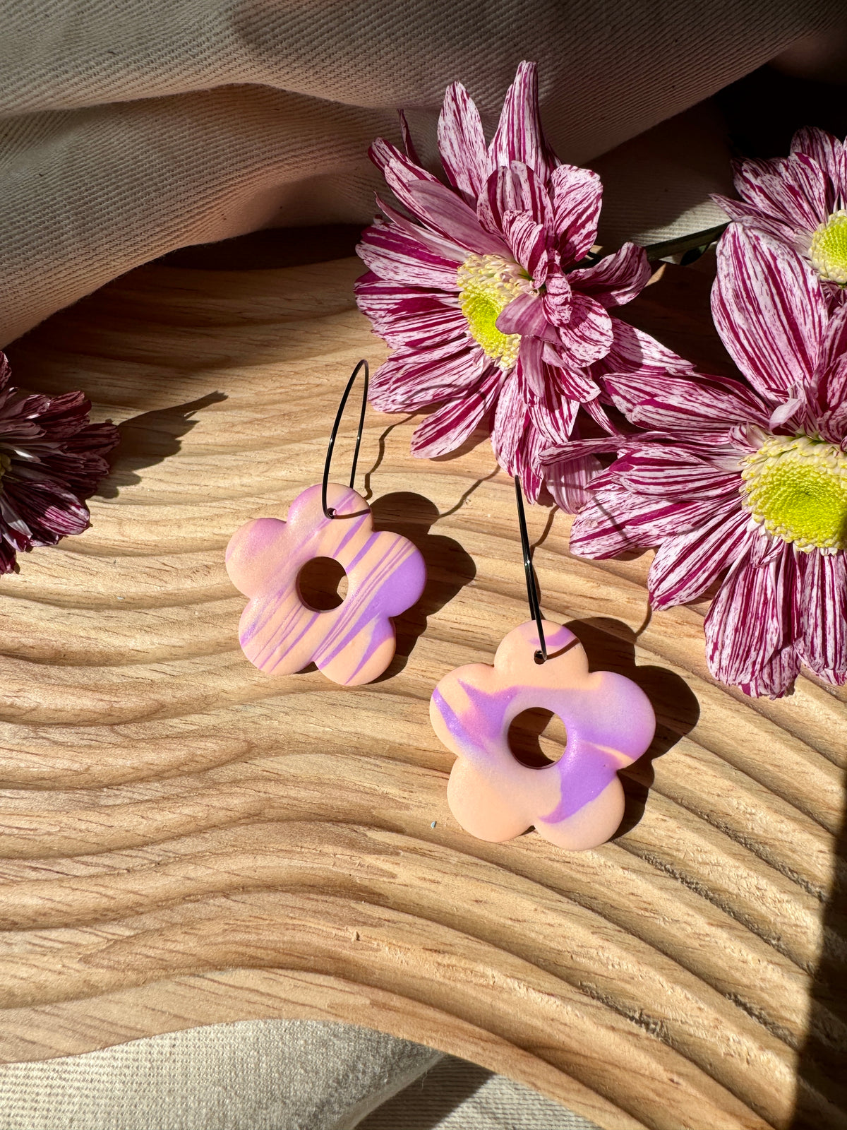 PEACH & LAVENDER FLOWER WIRE EARRINGS- SALE