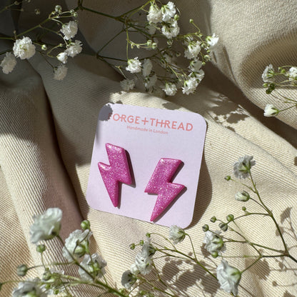 FUCHSIA PINK METALLIC LIGHTNING STUDS