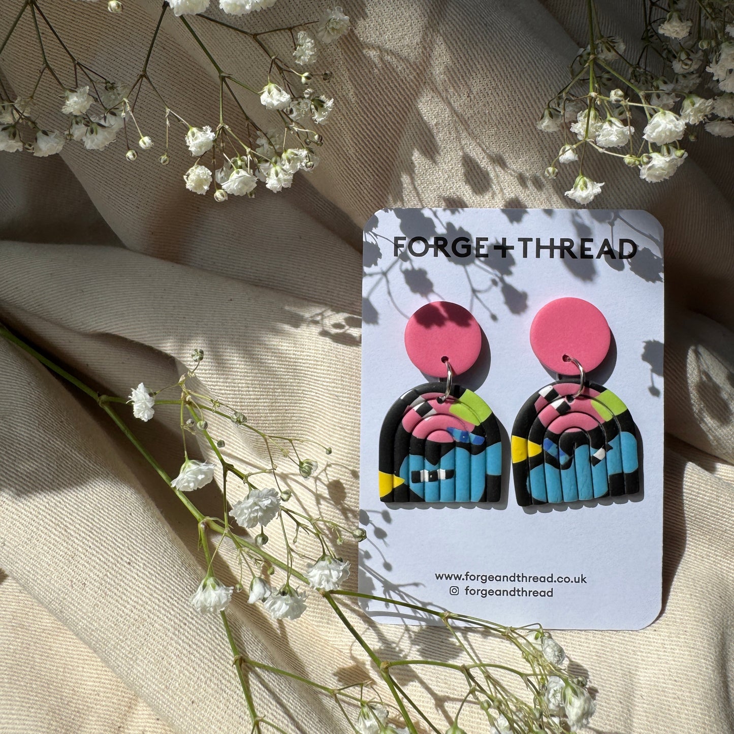 ABSTRACT POP ART RAINBOW ARCH EARRINGS