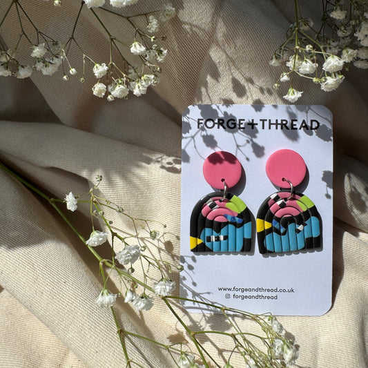 ABSTRACT POP ART RAINBOW ARCH EARRINGS