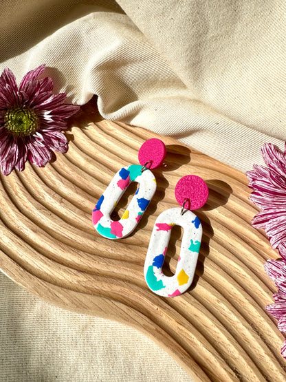 WHITE TERRAZZO OVAL EARRINGS - SALE