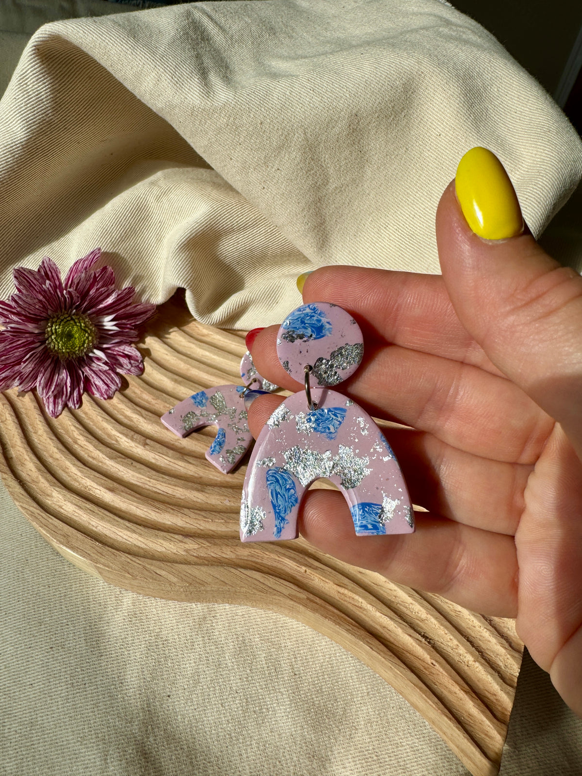 PINK & SILVER ARC EARRINGS